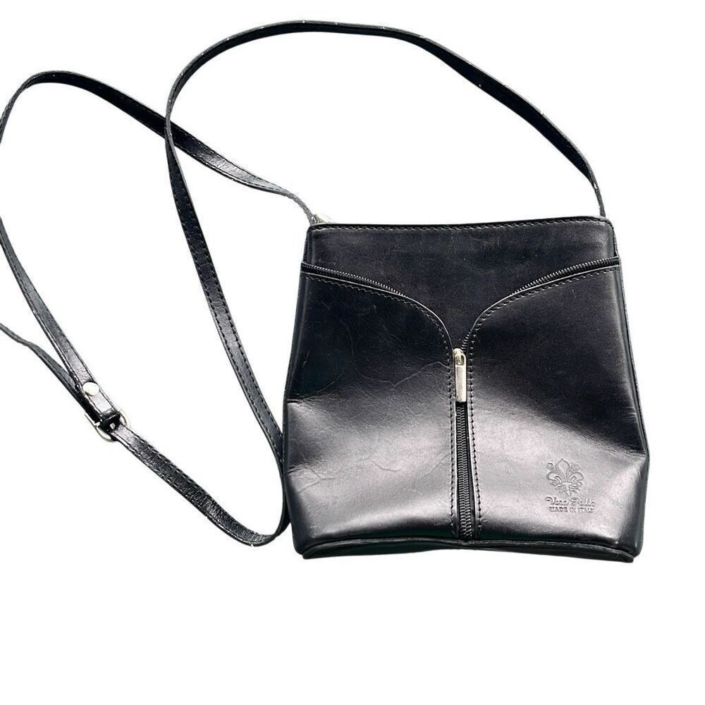 Vera Pelle, Crossbody, Italian, black leather bag so cute